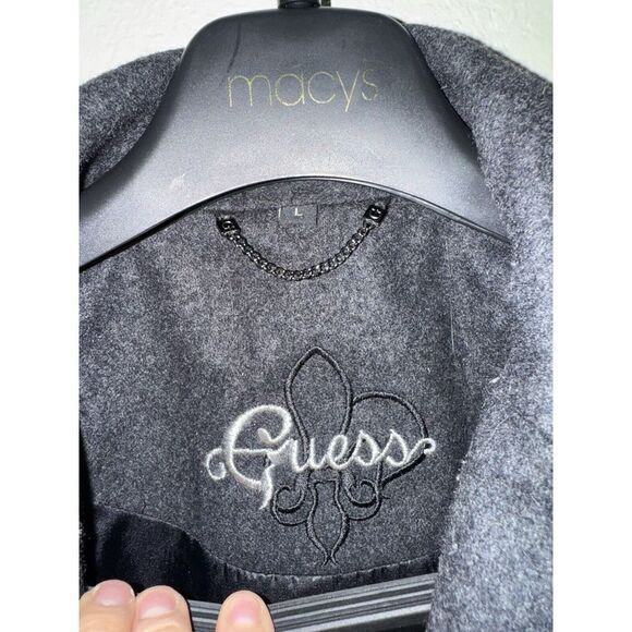 Guess Womens Medium Dark Gray Wool Blend Lined Short Collared Fitted Pea Coat - Picture 2 of 6